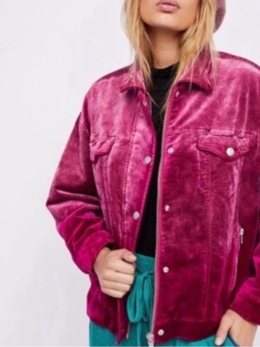 Free People pink crushed velvet Jacket size M/L